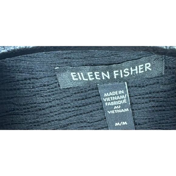 Eileen Fisher Woven Plisse Classic Collar Shirt Black Long Sleeve Minimalist siz - Picture 4 of 4
